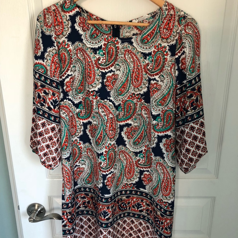 Pink Rose Coral/Navy/Teal 3/4 sleeve dress